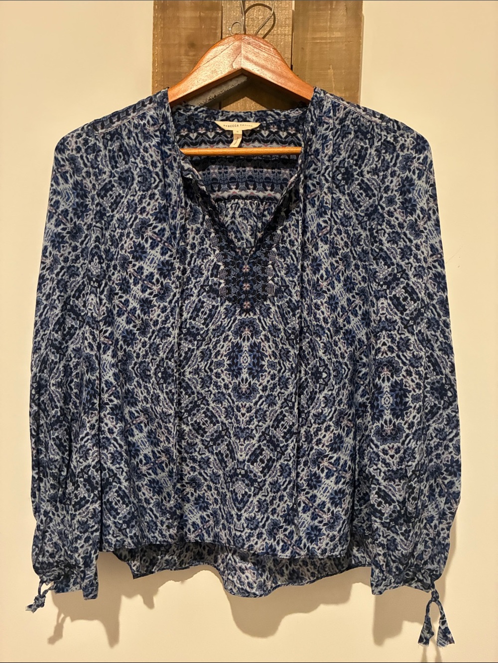 Rebecca Taylor Navy Printed Peasant Blouse